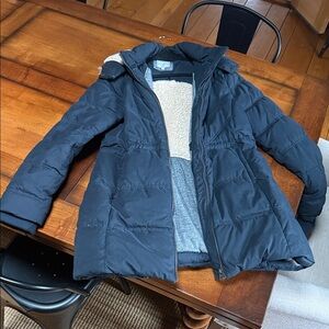 Navy Fat Face Puffer Jacket with Faux Fur Lining